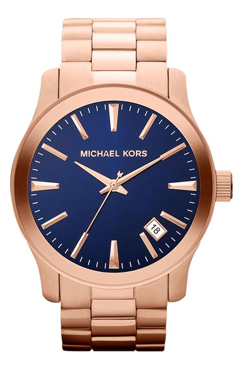 michael kors navy blue and gold watch|Michael Kors blue dial watch.